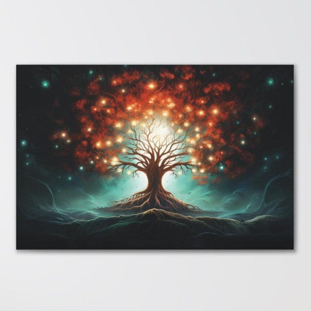 Tree of Life Art Print, Mystical Tree Canvas, Yggdrasil Painting ...