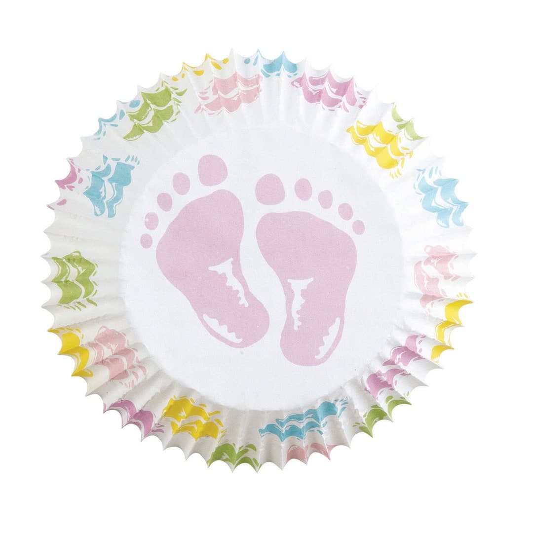 75 Wilton Baking Cups With Baby Feet Print, Pastel Colors, Baby Shower ...