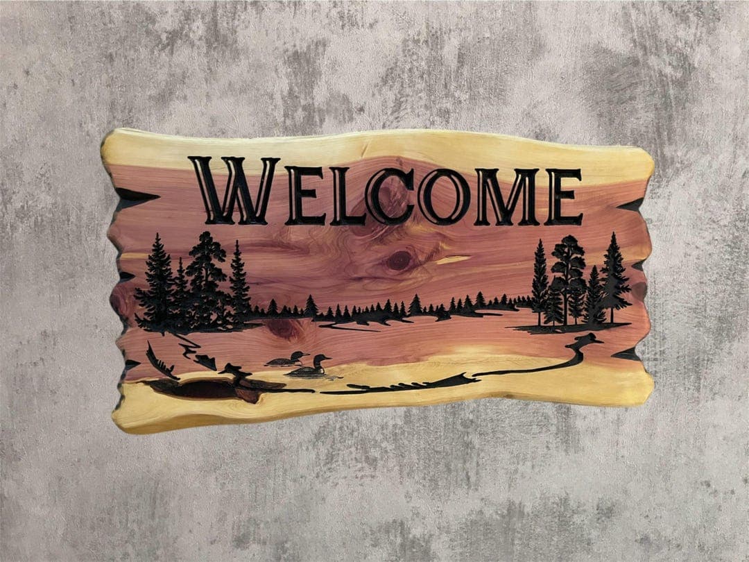 Custom Carved Cedar Welcome Sign – Live Edge Wood, Outdoor Decor - Etsy