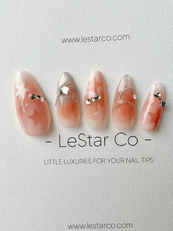 Reusable Peach Meteor | Premium Press on Nails Gel Hand Painted ...