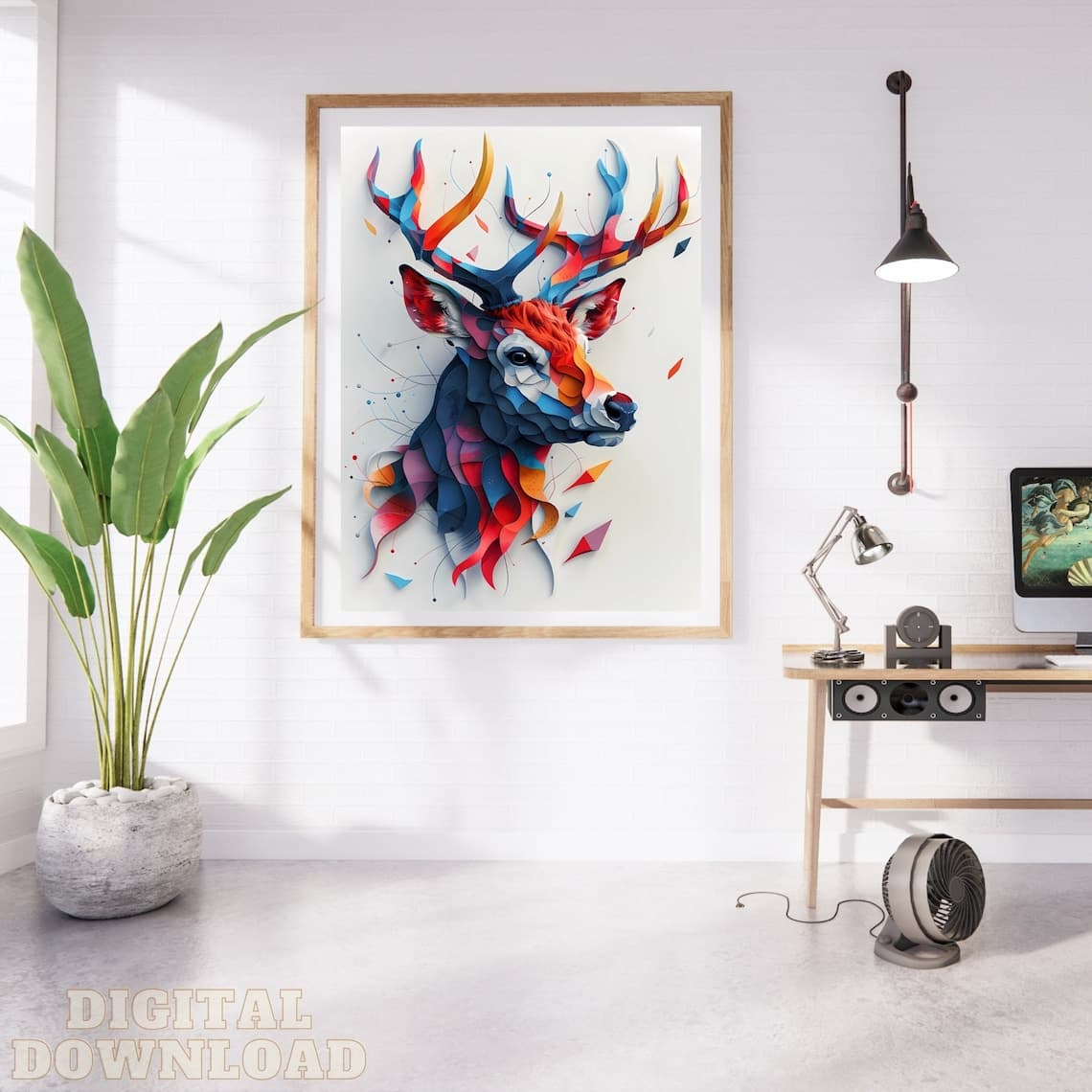Geometric Deer Head Colorful Wall Art - Etsy