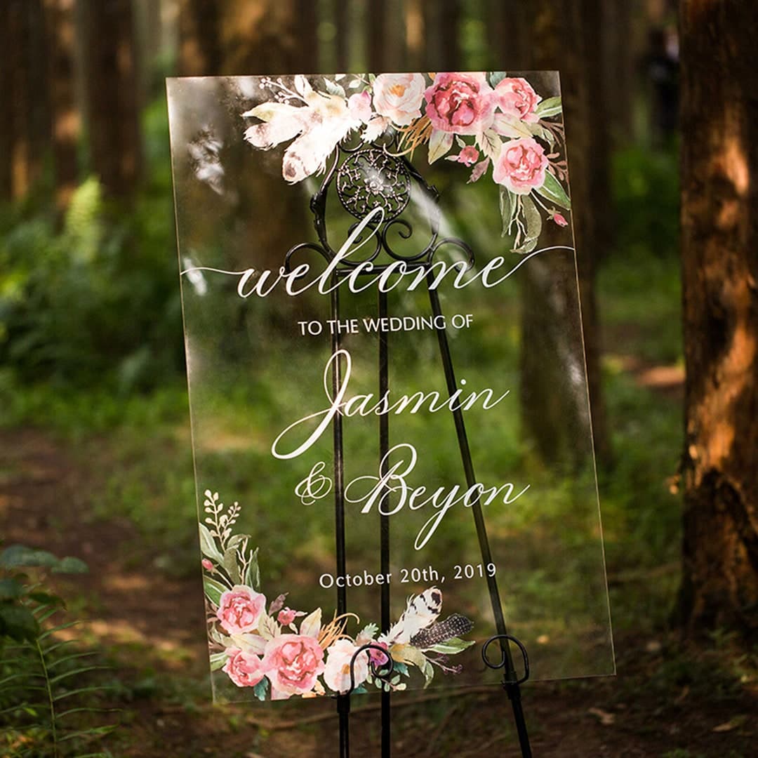 Acrylic Wedding Signs, Welcome Wedding Sign, Welcome Sign, Floral ...