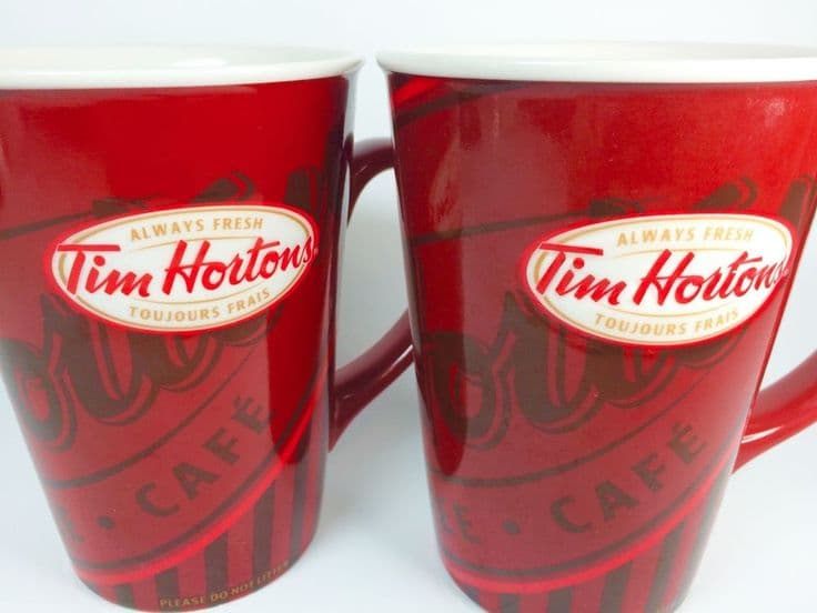 Tim Hortons Coffee Mug Cup Set of 2 Red Stripes Cafe Limited Edition ...