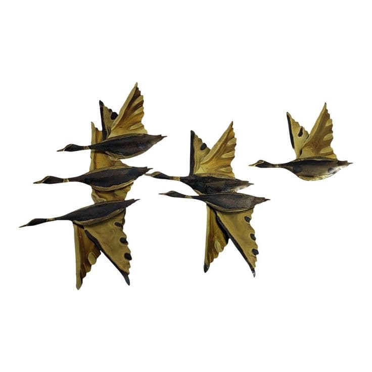 Vintage Mid-Century Modern Flying Geese Art Metal Birds in Flight Wall ...