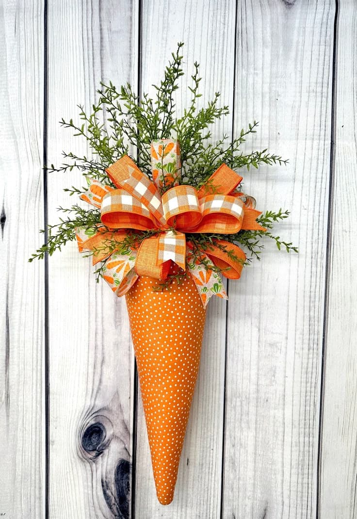 Easter Carrot Door Hanger, Orange Polka Dot Fabric Carrot, Easter Decor ...