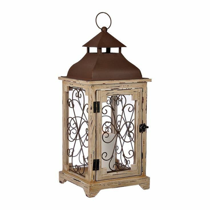 Rustic Wooden Lantern with Wrought Iron Work