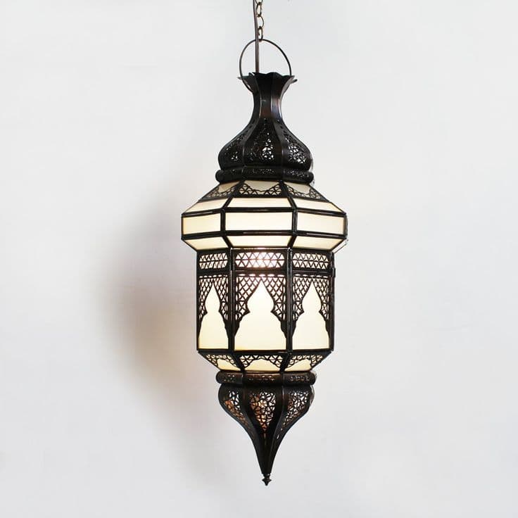 Bronze metal work Moroccan lantern with frosted glass. | Hanging ...