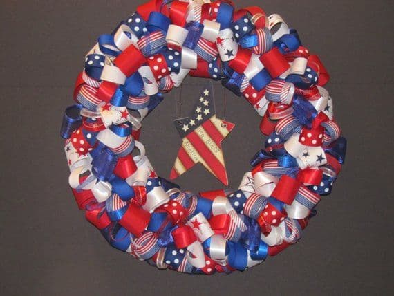 Patriotic Ribbon Wreath - Etsy | Ribbon wreath, Wreaths, Patriotic ...