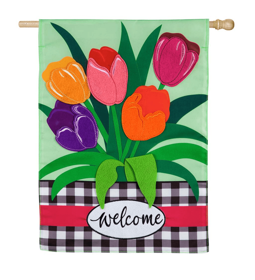 Welcome Spring Tulips Applique House Flag | PlowHearth in 2022 ...