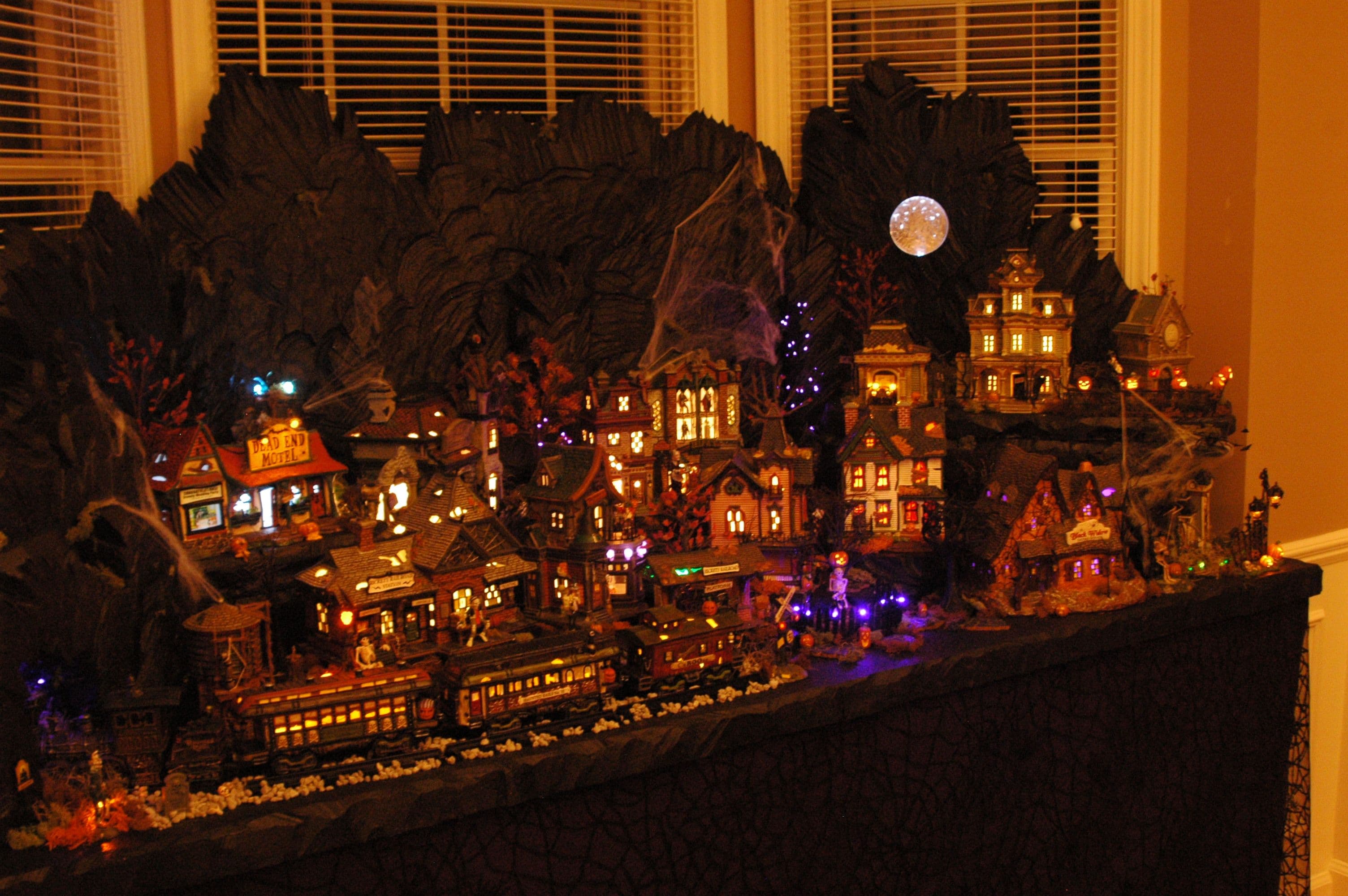 Great gloomy back round! | Halloween village, Halloween village display ...