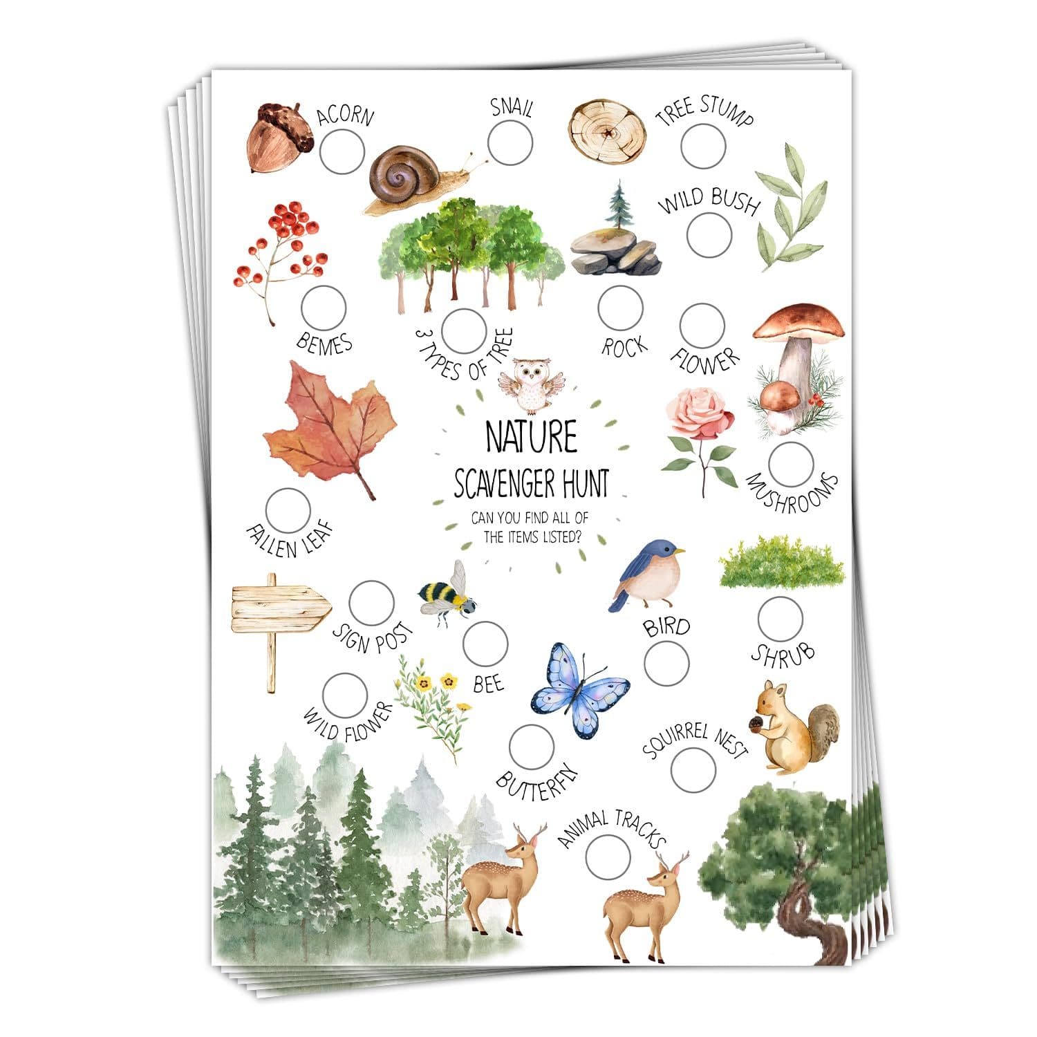 bxtala 30 Pcs Nature Scavenger Hunt Cards, Find and Seek Camping Sheets ...
