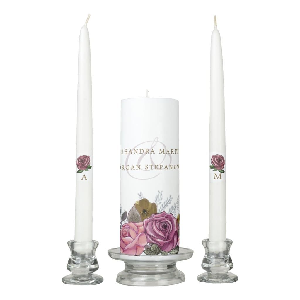 Boho rose unity candle set monogram | Zazzle | Boda con velas, Boda ...