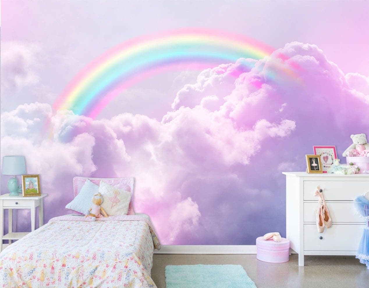 Rainbow in the Clouds Removable fabric wallpaper Kids Wall Mural Decal ...