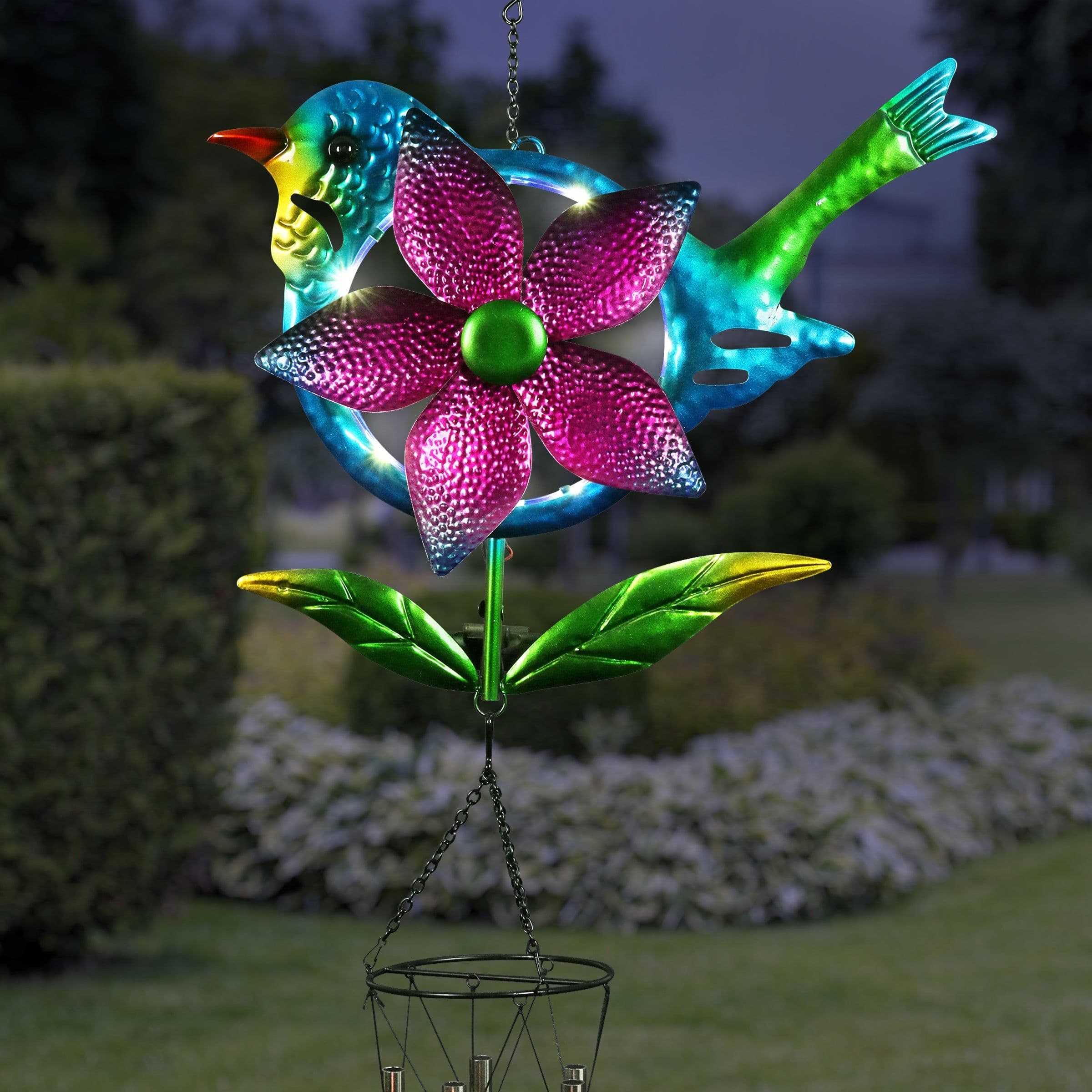Exhart solar metal bird spinning pinwheel wind chime 16 by 41 inches ...