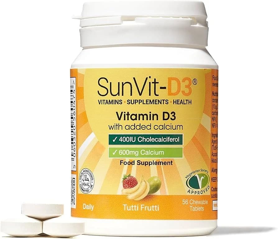 SunVit Vitamin D3 400IU With Calcium 600mg Tutti Fruitti