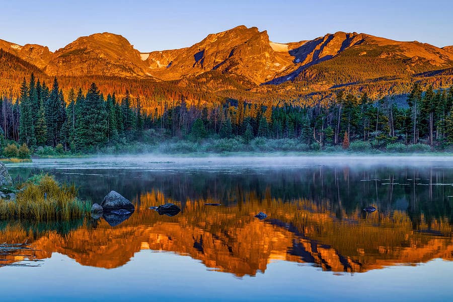Rocky Mountain Park Mountain Landscape - Colorful Sunrise Reflections ...