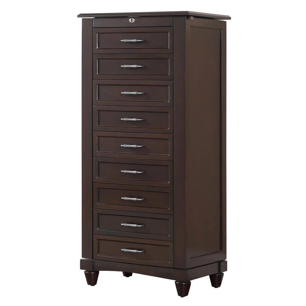 ND NATHAN DIRECT Joseph Espresso Locking Jewelry Armoire with 9-Drawer ...