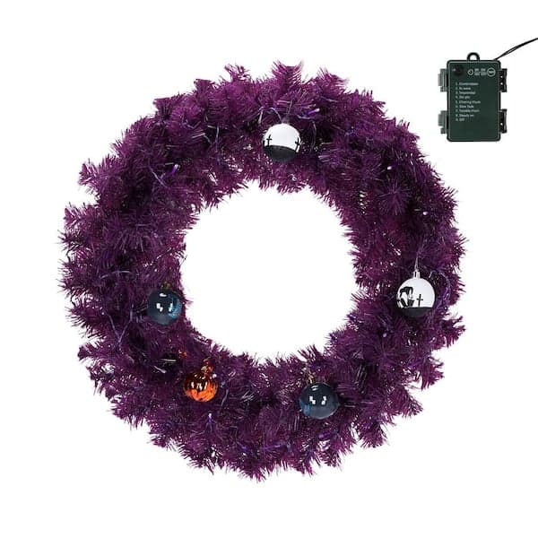 Karl home 24 in. Purple Pre-Lit Artificial Halloween Wreath with Purple ...