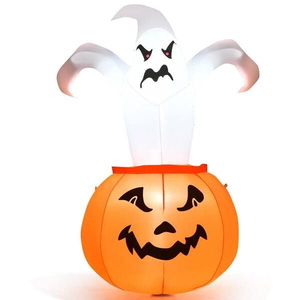 Gymax 6 ft. Inflatable Ghost in Pumpkin Halloween Decoration with Built ...