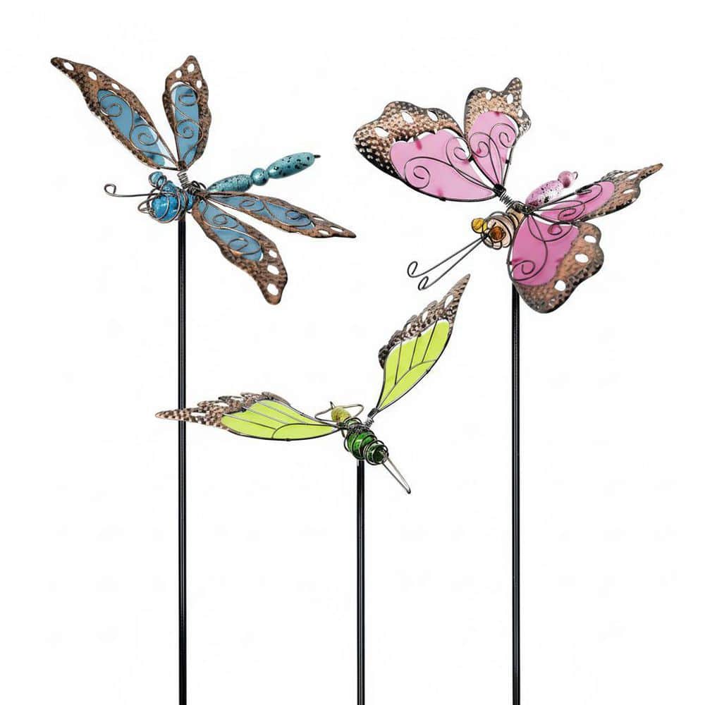 Butterfly Dragonfly Hummingbird 34 in. Glow in Dark Metal Garden Stakes ...