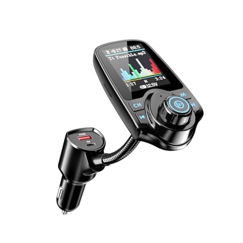 Nulaxy Bluetooth Car FM Transmitter Audio Adapter Receiver Wireless Handsfree Voltmeter Car Kit TF Card AUX 1.44 Display - KM18 Black Matte