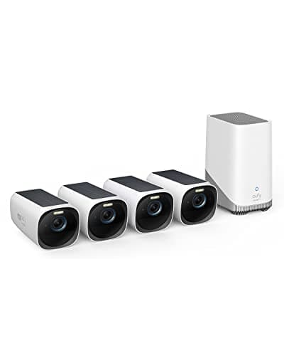 eufy Security eufyCam S330(eufyCam 3) 3-Cam Kit, Security Camera Outdoor Wireless, 4K Camera with Integrated Solar Panel, Face Recognition AI, Expandable Local Storage, 2.4 GHz Wi-Fi, No Monthly Fee
