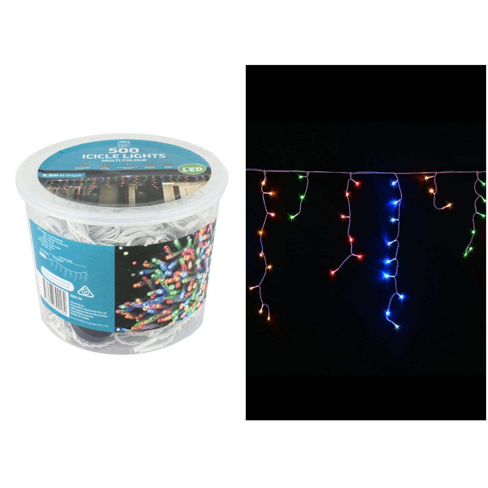 500 Multicolour LED Icicle Lights 9.9m - Discount Party Supplies