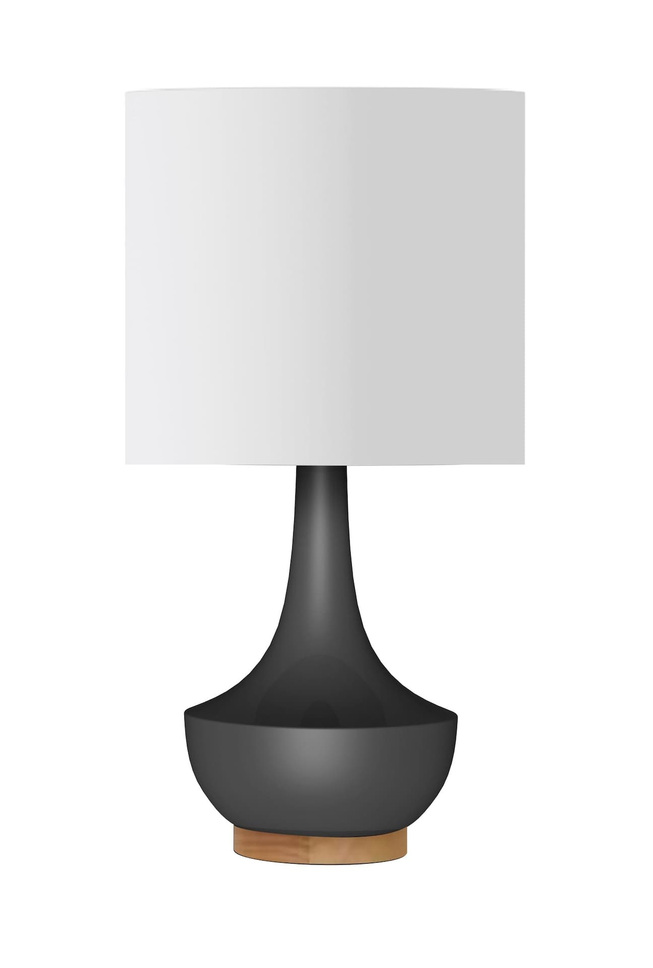 CANVAS White Linen Drum Shade Table Lamp, 16-in, Matte Black/Walnut ...