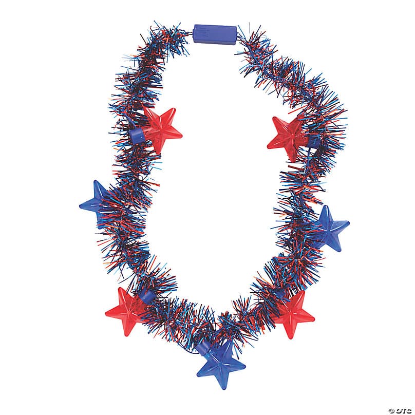 Light-Up Patriotic Star & Tinsel Necklaces - 6 Pc. | Oriental Trading