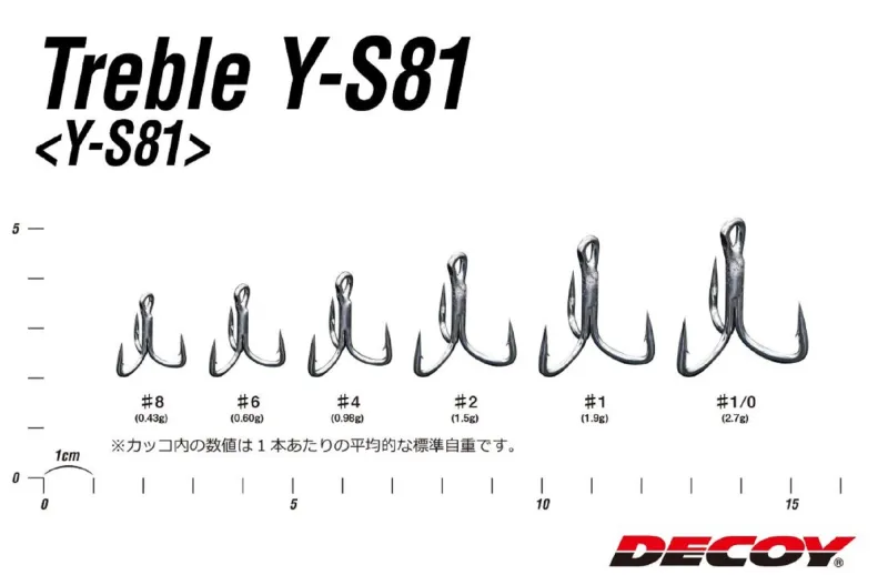 Decoy Y-S81 Treble Hook Heavy Duty Treble Hooks Size 2 (8261)