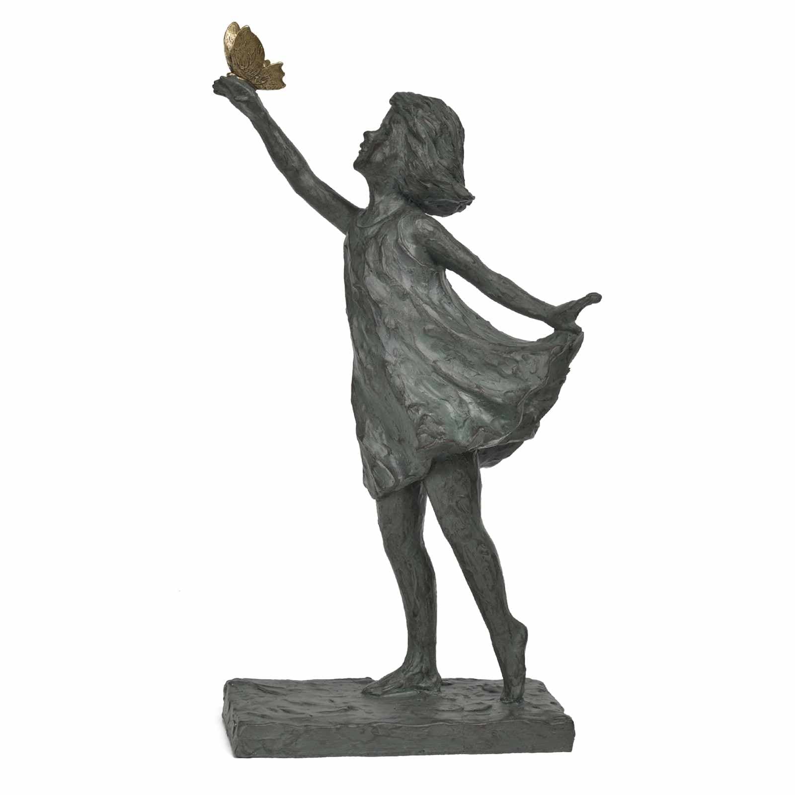 Girl With Butterfly Outdoor Garden Statue, 19"