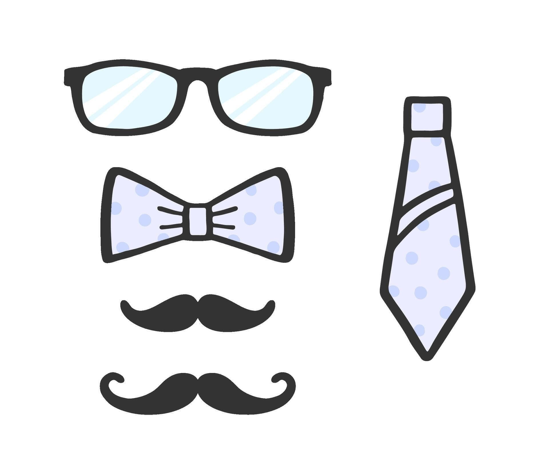 Photo props set. Glasses, moustache, bow and tie for selfie. Collection ...