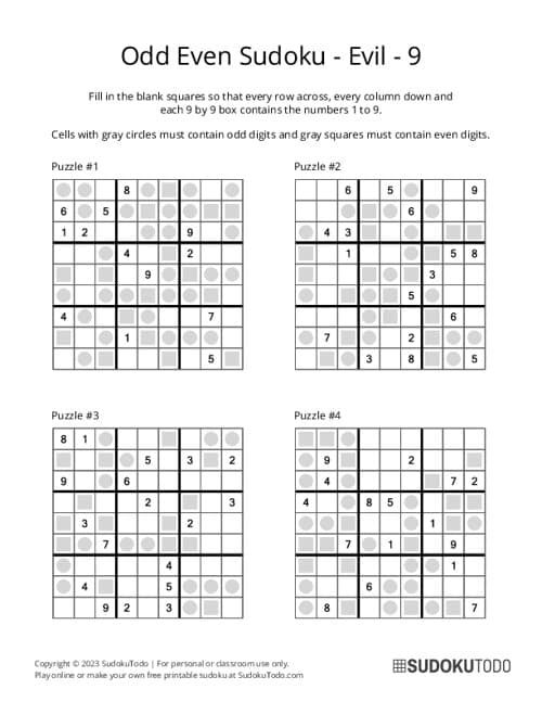 Odd Even Sudoku Puzzles