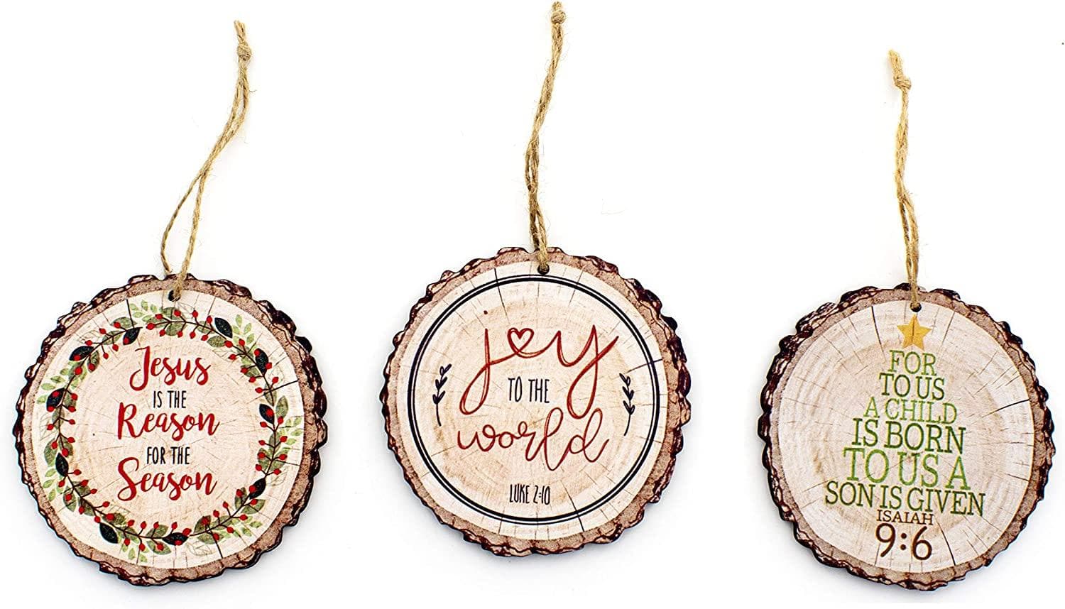 Rustic Natural Wood Christmas Tree Hanging Ornament Set Rustic ...