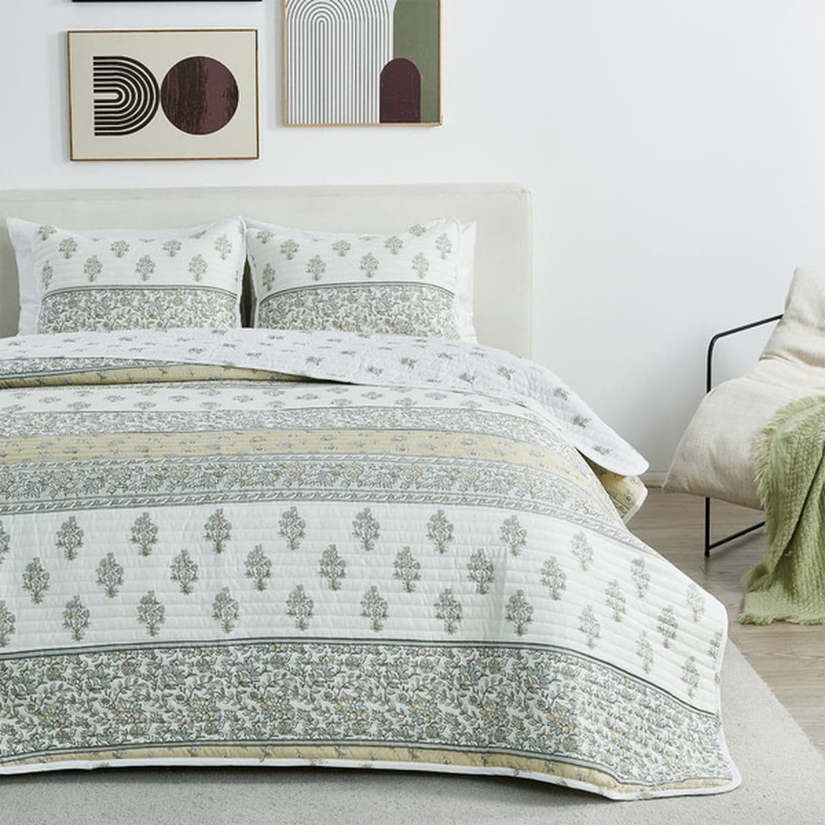 Great Bay Home Reversible Vintage Floral Striped Quilted Coverlet Set ...