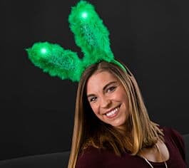 Light-up green flashing bunny ears with bendable ears